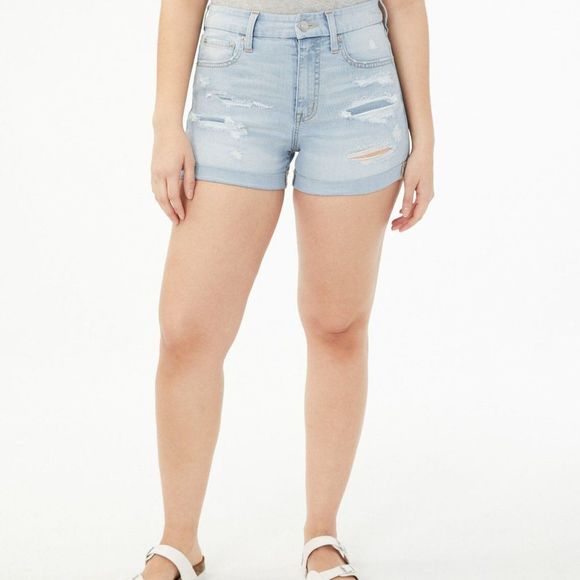 Aero Seriously Stretchy High-Rise Curvy Denim Midi Shorts - Picture 1 of 7